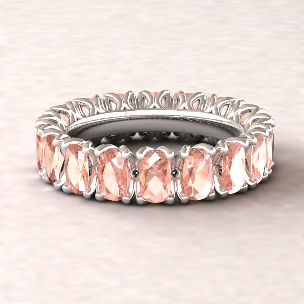 Rectangular Peach Morganite Gemstone Band White Gold Platinum LS5943
