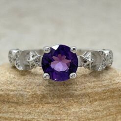 Round Cut Amethyst February Birthstone Ring White Gold Platinum LS5890
