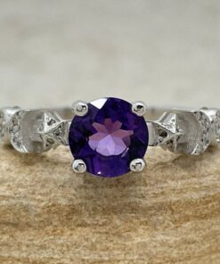 Round Cut Amethyst February Birthstone Ring White Gold Platinum LS5890
