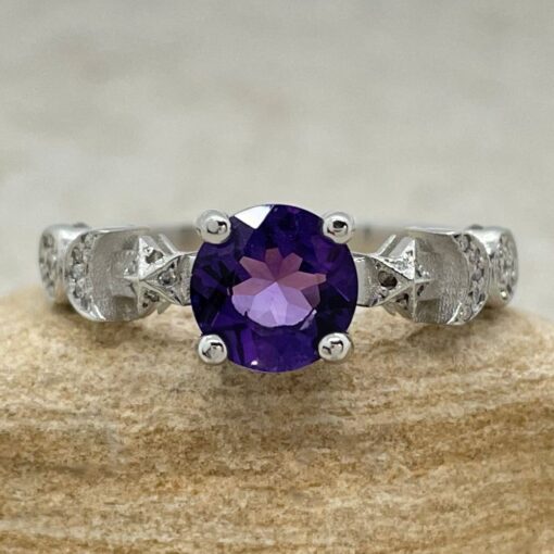 Round Cut Amethyst February Birthstone Ring White Gold Platinum LS5890