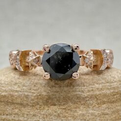Round Cut Black Diamond Space Themed Engagement Ring Rose Gold LS5894