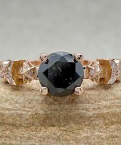 Round Cut Black Diamond Space Themed Engagement Ring Rose Gold LS5894