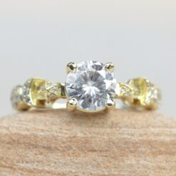 Round Cut Moissanite Space Sun Moon Engagement Ring Yellow Gold LS5893