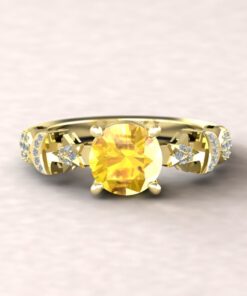 Round Cut Yellow Sapphire November Birthstone Ring Yellow Gold LS5891