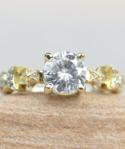 Round Diamond Space Sun Moon Stars Engagement Ring Yellow Gold LS5893