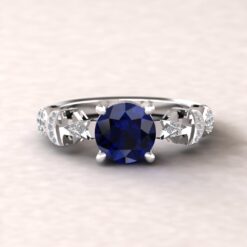 Round Sapphire Sun Ring Diamond Side Stones White Gold Platinum LS5892