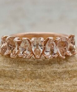 Seven Stone Peachy Pink Morganite Ring Flower Prongs Rose Gold LS5940