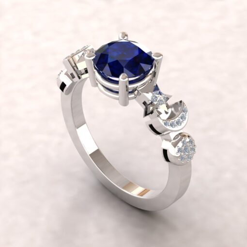 Space Sun Moon Stars Design Sapphire Ring White Gold Platinum LS5892