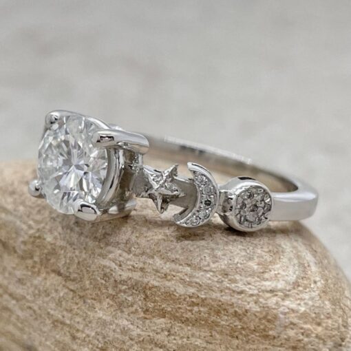 Space Theme Sun Moon Lab Grown Diamond Ring White Gold Platinum LS5893