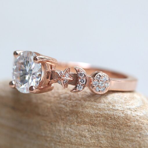 Space Themed Moon Lab Grown Diamond Engagement Ring Rose Gold LS5893