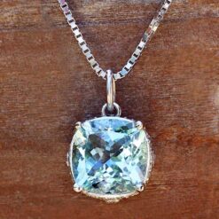 Square Cushion Aquamarine Diamond Pendant White Gold Platinum LS5298