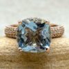 Square Cushion Cut Blue Aquamarine Ring Diamond Shank Rose Gold LS5920