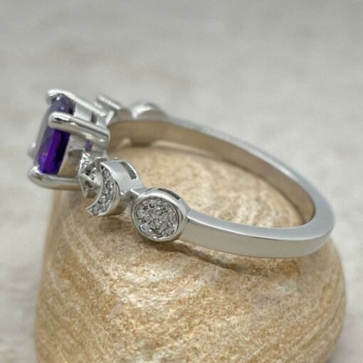 Sun Moon Star Space Celestial Amethyst Ring White Gold Platinum LS5890