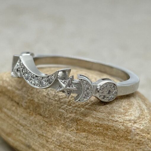 Sun and Moon Contoured White Diamond Ring White Gold Platinum LS5896