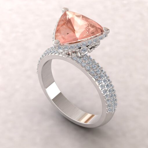 Trillion Cut Morganite Ring Diamond Shank White Gold Platinum LS6041