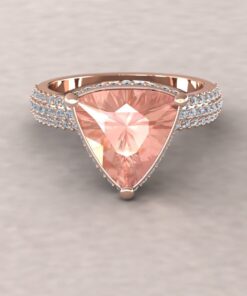 Trillion Peach Morganite Engagement Ring Hidden Halo Rose Gold LS6041
