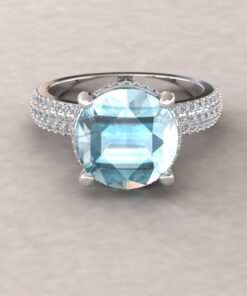 Triple Half Eternity Shank Aquamarine Ring White Gold Platinum LS5919