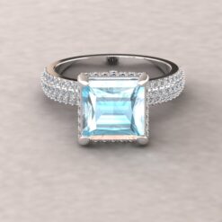 White Diamond Princess Cut Aquamarine Ring White Gold Platinum LS5282