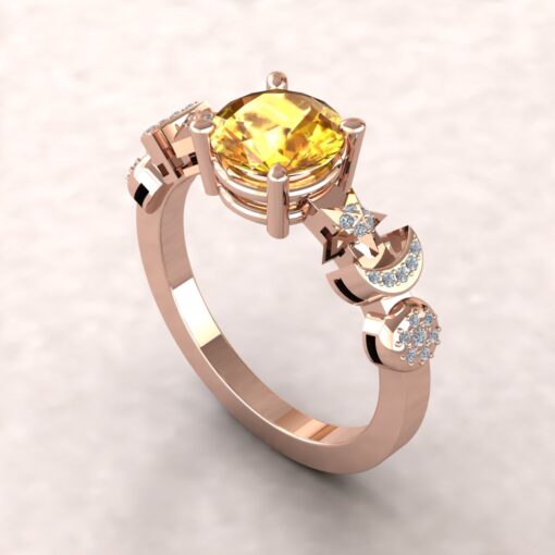 Yellow Sapphire November Birthstone Ring Space Design Rose Gold LS5891
