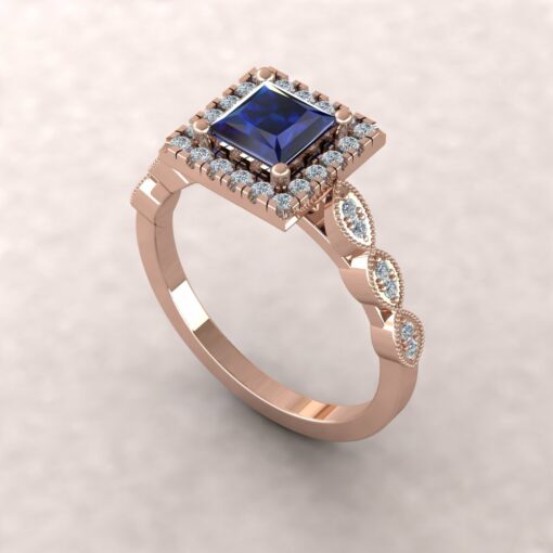 eloise blue sapphire 5mm princess diamond half eternity engagement ring 14k rose gold ls5654