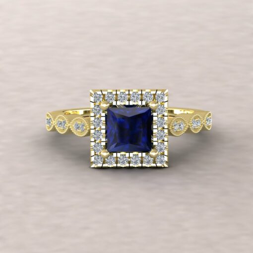 eloise blue sapphire 5mm princess diamond half eternity engagement ring 14k yellow gold ls5654