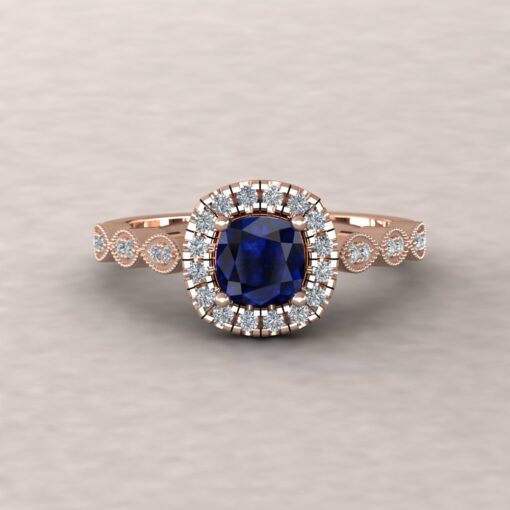 eloise blue sapphire 5mm square cushion diamond half eternity engagement ring 14k rose gold ls5661