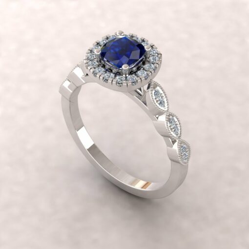 eloise blue sapphire 5mm square cushion diamond half eternity engagement ring 14k white gold ls5661
