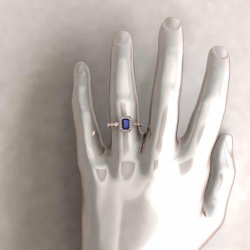 eloise blue sapphire 6x4mm emerald cut diamond half eternity 14k-rose gold ls5651