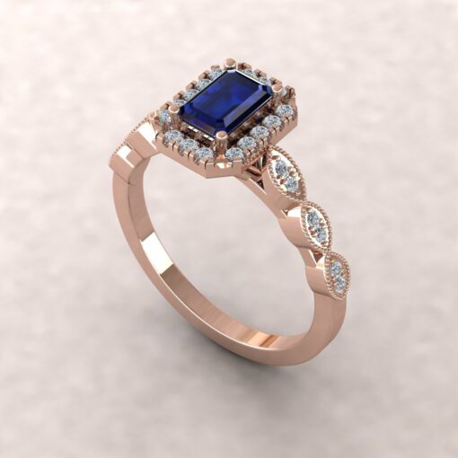 eloise blue sapphire 6x4mm emerald cut diamond half eternity 14k-rose gold ls5651