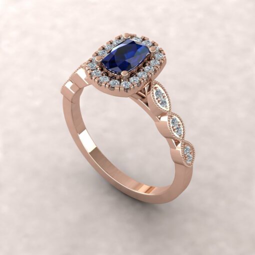 eloise blue sapphire 6x4mm rectangular cushion diamond half eternity engagement ring 14k rose gold ls5658