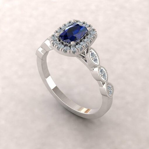 eloise blue sapphire 6x4mm rectangular cushion diamond half eternity engagement ring 14k white gold ls5658
