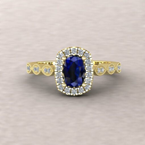 eloise blue sapphire 6x4mm rectangular cushion diamond half eternity engagement ring 14k yellow gold ls5658
