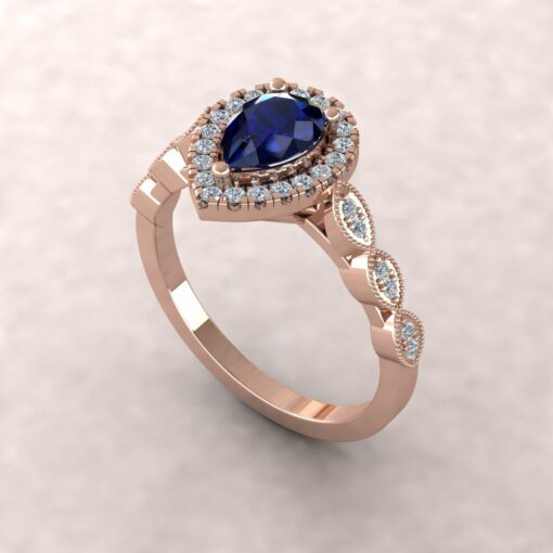 eloise blue sapphire 7x5mm pear diamond half eternity engagement ring 14k rose gold ls5656
