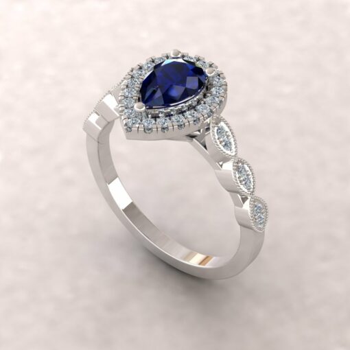 eloise blue sapphire 7x5mm pear diamond half eternity engagement ring 14k white gold ls5656