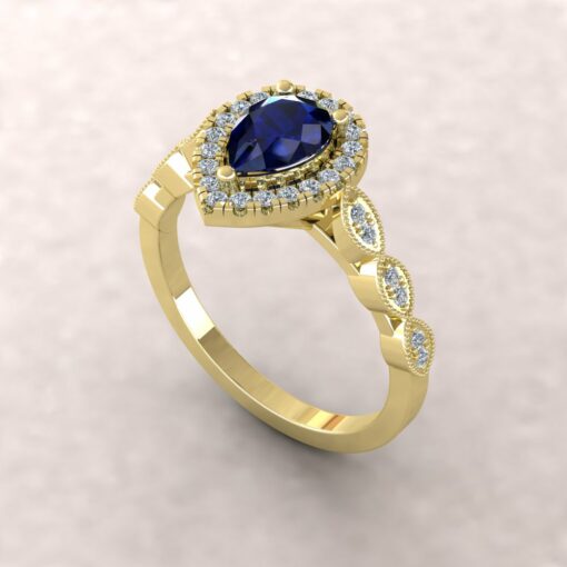 eloise blue sapphire 7x5mm pear diamond half eternity engagement ring 14k yellow gold ls5656