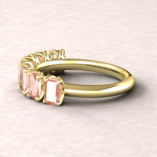 lily wedding band 7 stone morganite 5x3mm emerald cut 14k yellow gold ls5936