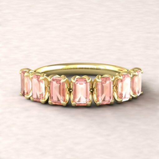 lily wedding band 7 stone morganite 5x3mm emerald cut 18k yellow gold ls5936