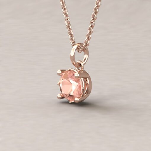 lola 6mm round morganite dainty pendant 14k rose gold ls5693