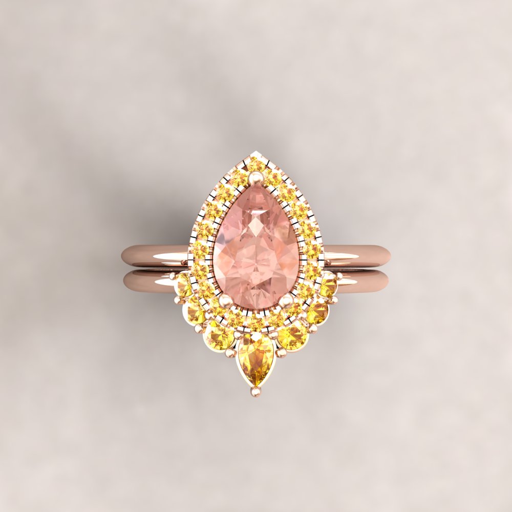 Custom Order for CORG - pear shape true pink morganite and yellow sapphire bridal set - Image 5