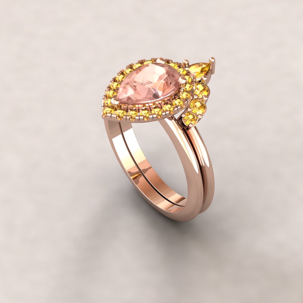 Custom Order for CORG - pear shape true pink morganite and yellow sapphire bridal set - Image 6