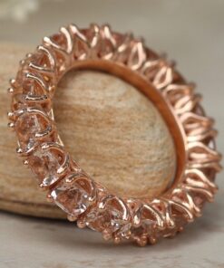 AAA Peachy Pink Morganite Full Eternity Wedding Band Rose Gold LS5945