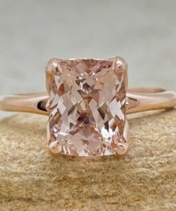 Cushion Cut Peach Morganite Solitaire Engagement Ring Rose Gold LS5864