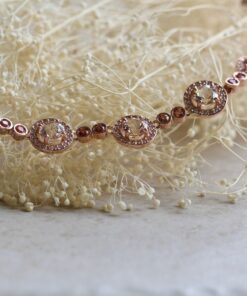 Diamond Halo Oval Morganite Peach Sapphire Necklace Rose Gold LS6064