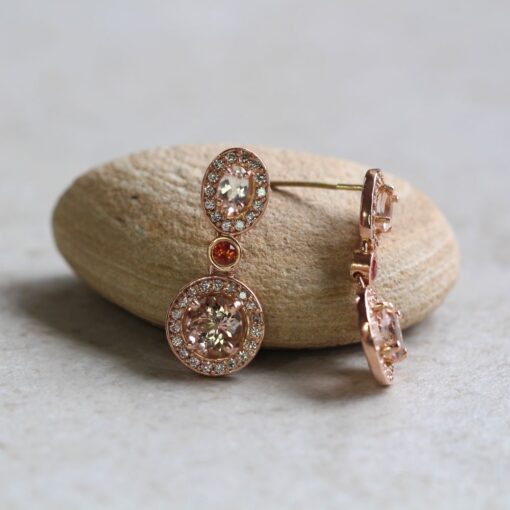 Elegant Diamond Genuine Morganite Sapphire Earrings Rose Gold LS6066