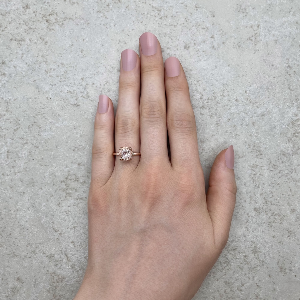 Genuine AAA Peachy Pink Morganite Ring Flower Prongs Rose Gold LS5866