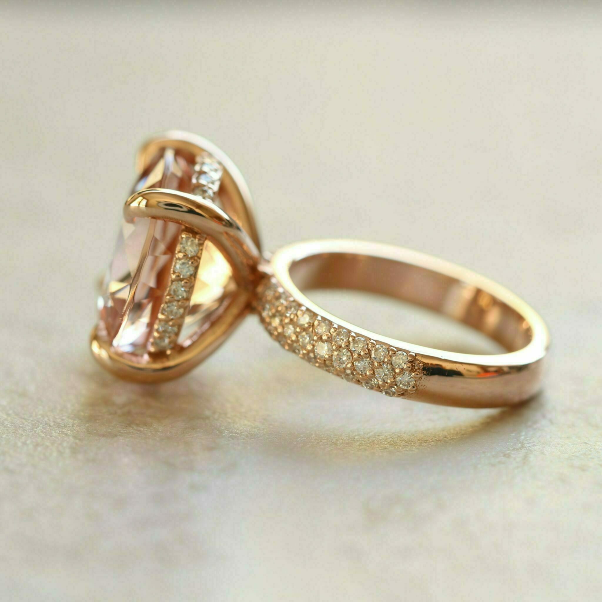 Custom Order for COEM - round peachy pink morganite with white diamonds engagement ring - Image 3