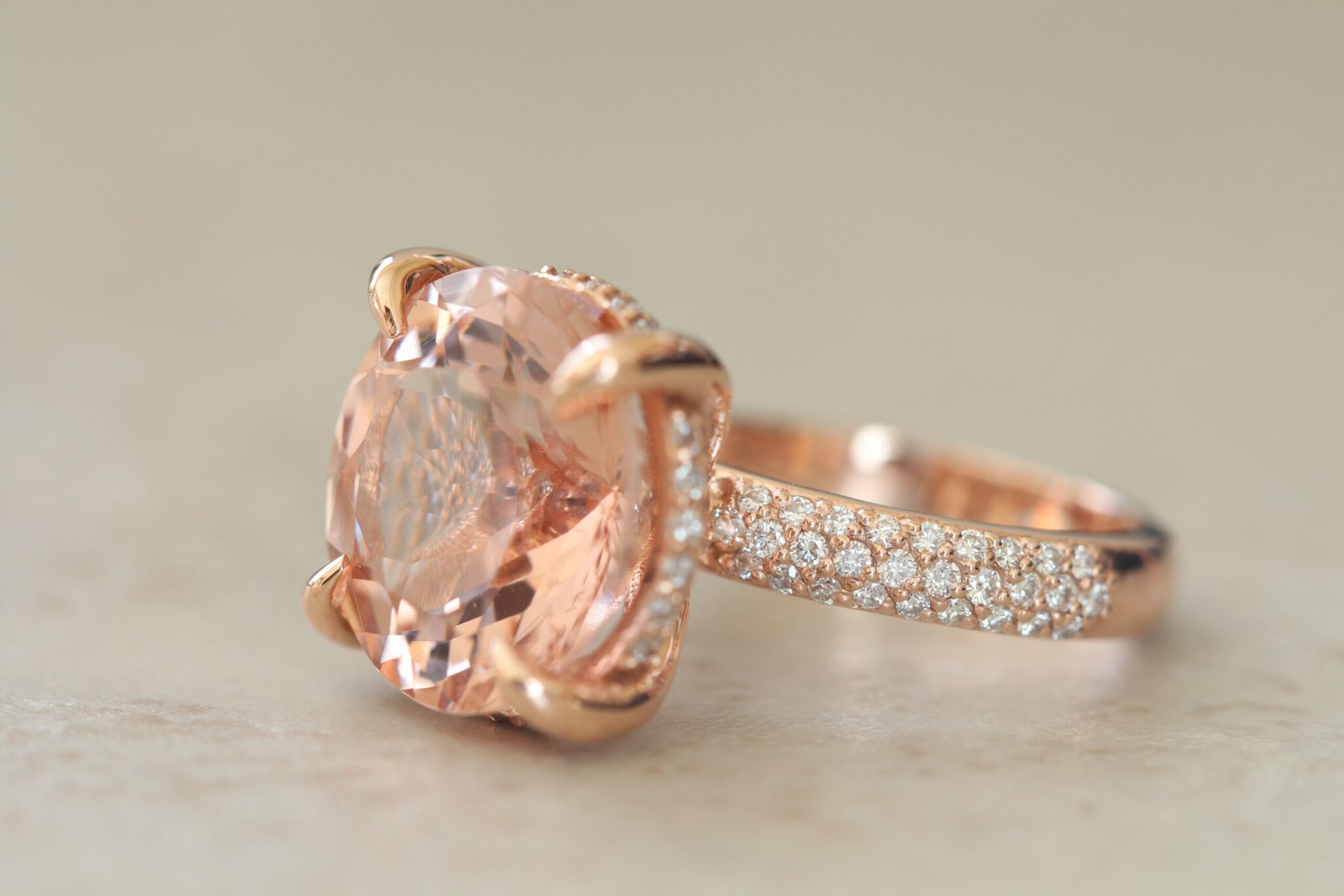Custom Order for COEM - round peachy pink morganite with white diamonds engagement ring - Image 4