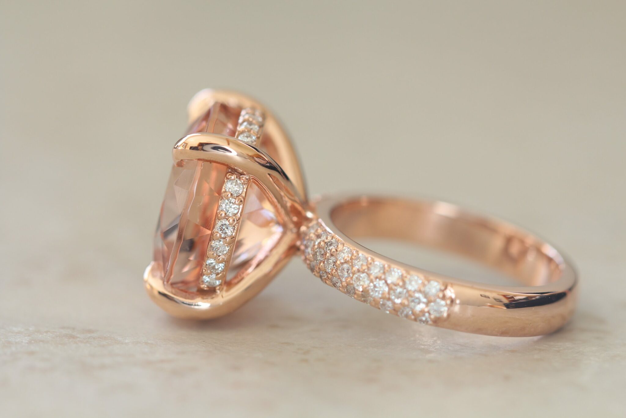 Custom Order for COEM - round peachy pink morganite with white diamonds engagement ring - Image 5