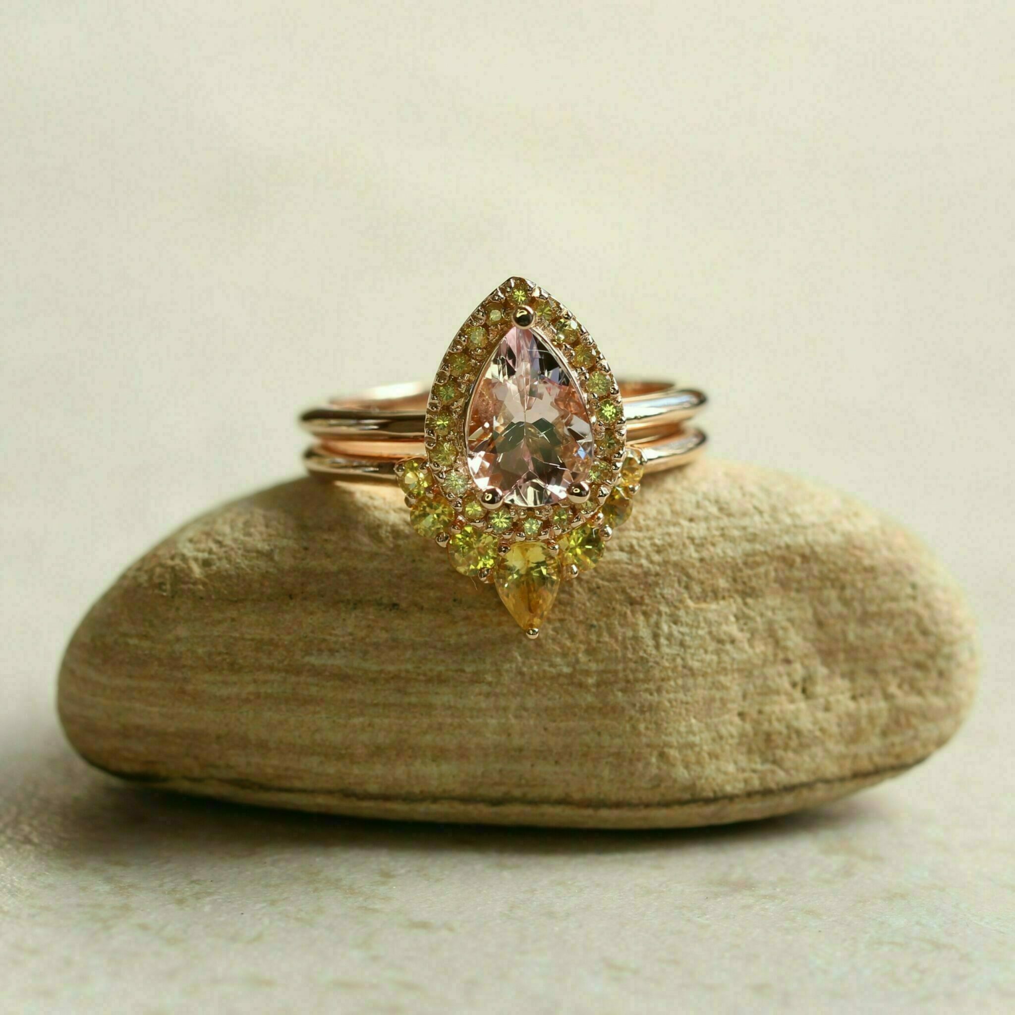 Custom Order for CORG - pear shape true pink morganite and yellow sapphire bridal set - Image 3