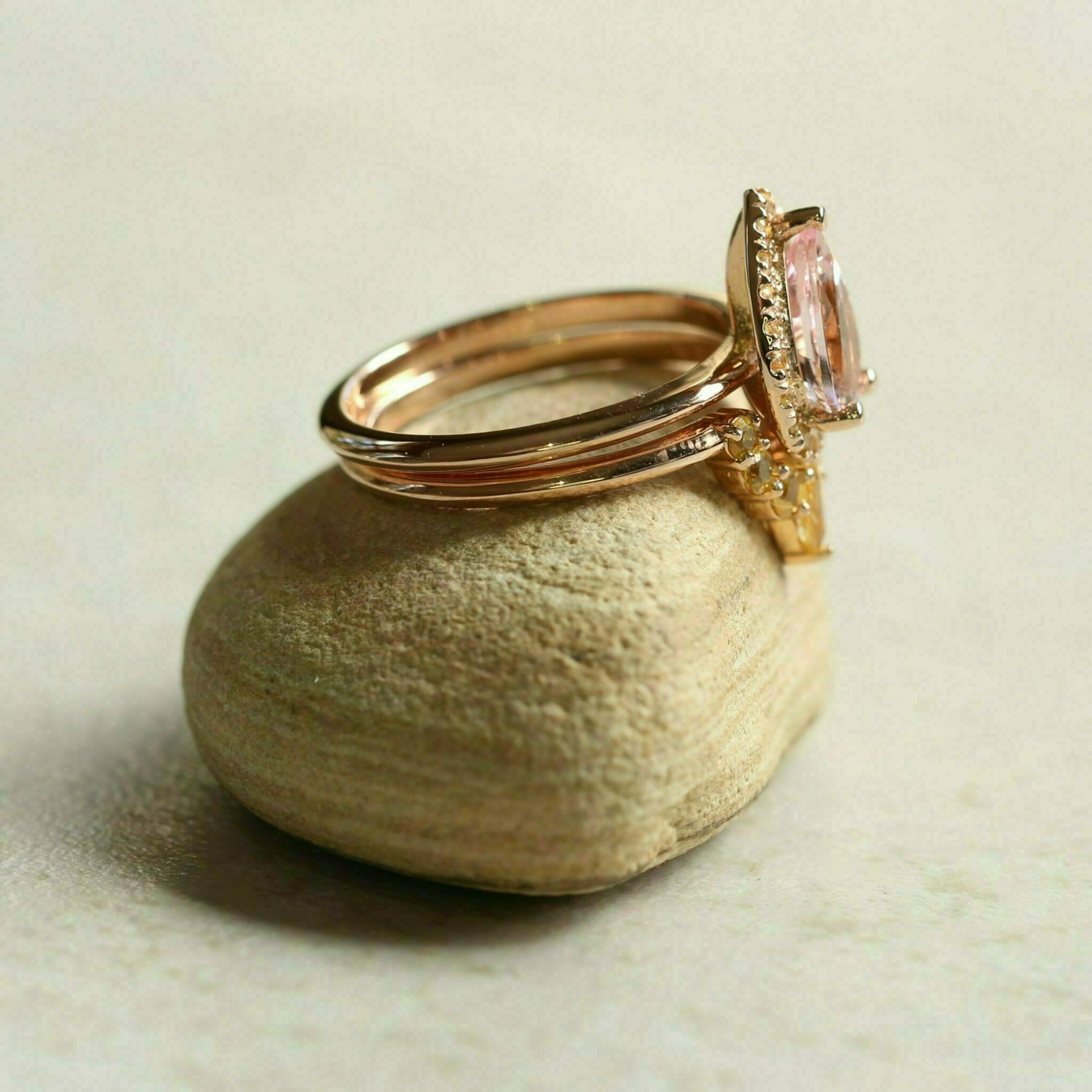 Custom Order for CORG - pear shape true pink morganite and yellow sapphire bridal set - Image 4